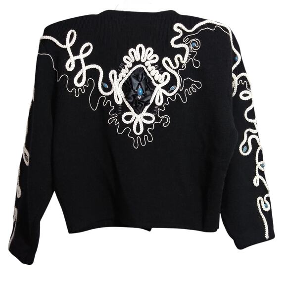 Vintage Joveil Black Embellished Jeweled Button Front Artsy Ornate Cardigan S - Picture 1 of 12
